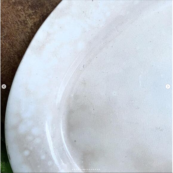 Antique Large Ironstone Platter Stained Crazed Toasty Flea Bites Cottage Core - Picture 6 of 10